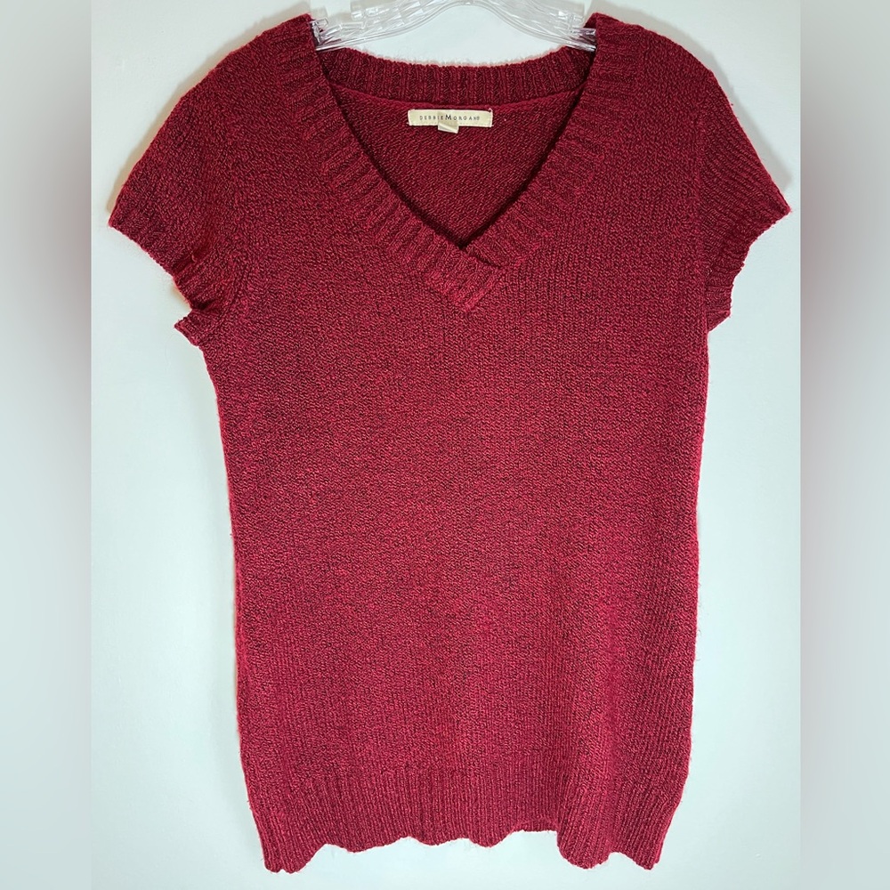Debbie Morgan Deep Burgundy Red Knit Sweater with Cap Sleeves and Ribbed